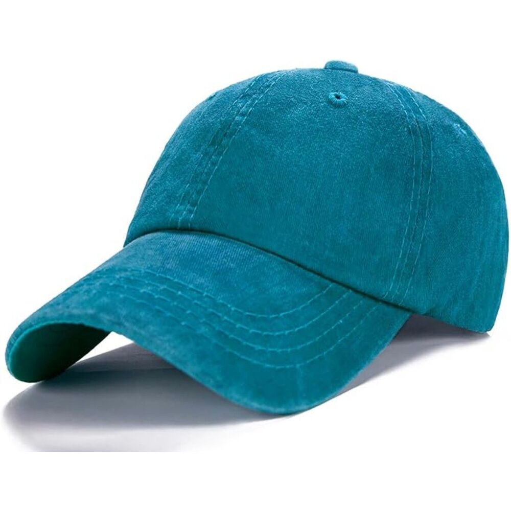 Unisex Lake Blue Washed 100% Cotton Adjustable Size Strap Classic Baseball Cap
